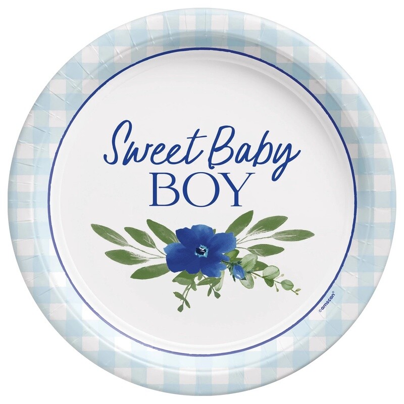 Sweet Baby Boy Baby in Bloom Baby Shower Paper Dessert Plates, 7in, 8ct