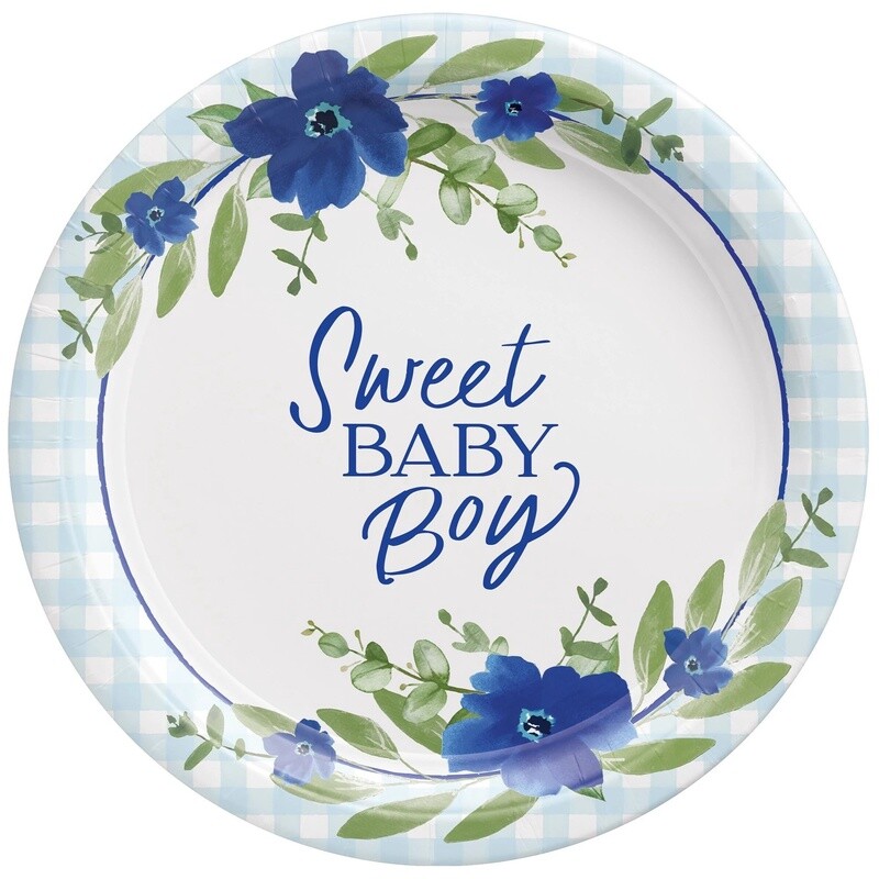 Sweet Baby Boy Baby in Bloom Baby Shower Paper Dinner Plates, 10.5in, 8ct