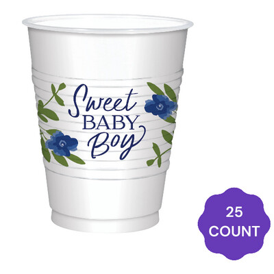 Sweet Baby Boy Baby in Bloom Baby Shower Plastic Cups, 16oz, 25ct