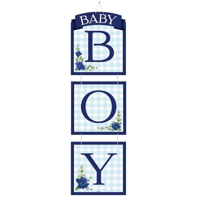 Baby Boy Baby in Bloom Stacked Cardboard Sign, 8in x 27.5in