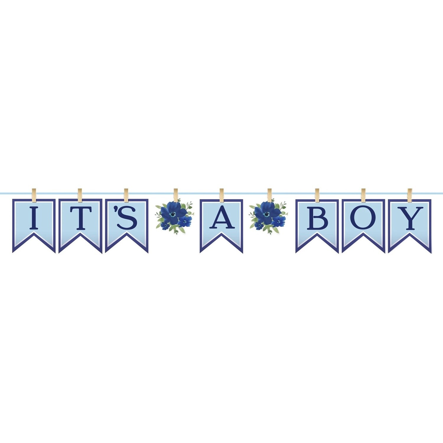 It&#39;s a Boy Baby in Bloom Baby Shower Clothespin Pennant Banner, 12ft