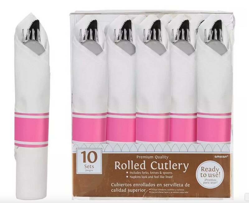 Rolled Metallic Silver Premium Plastic Cutlery Sets, 10ct
