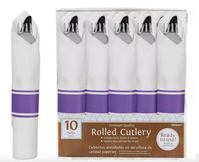 Rolled Metallic Silver Premium Plastic Cutlery Sets, 10ct