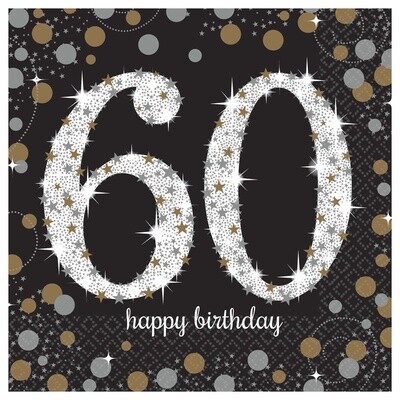 60th Birthday Lunch Napkins 16ct - Sparkling Celebration