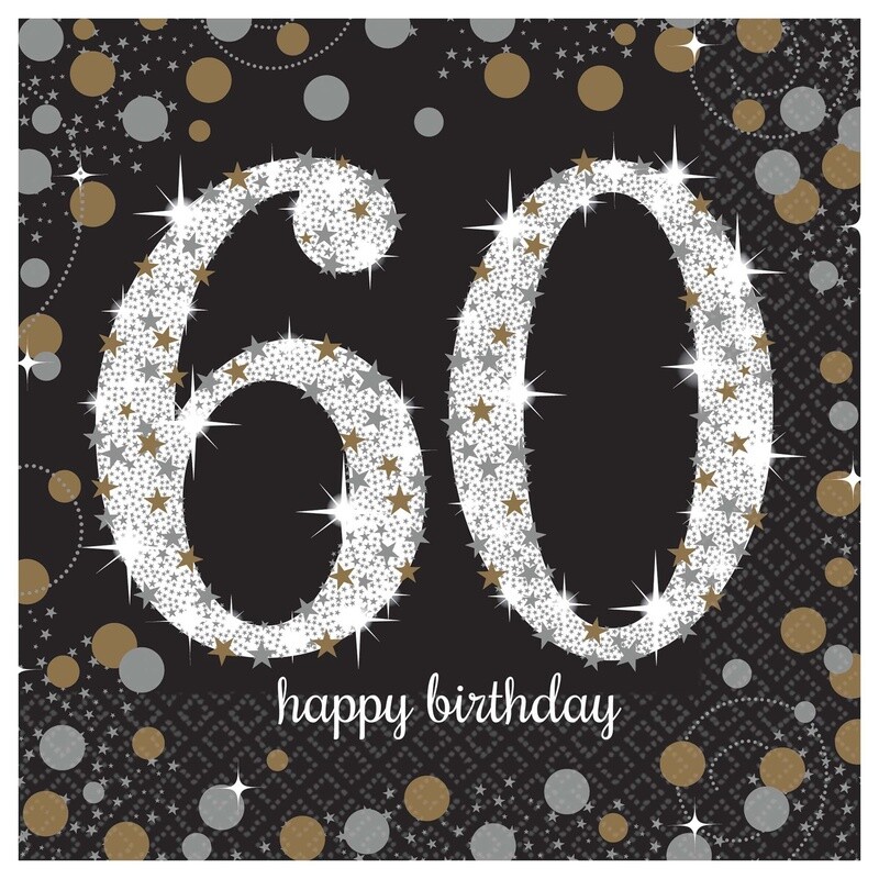 60th Birthday Lunch Napkins 16ct - Sparkling Celebration