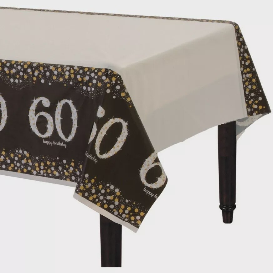 60th Birthday Plastic Table Cover - Sparkling Celebration