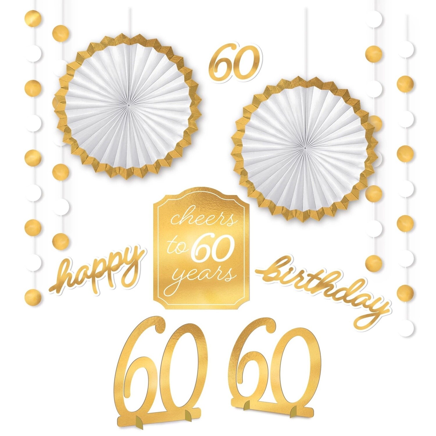 Metallic Golden Age 60th Birthday Room Decorating Kit, 12pc