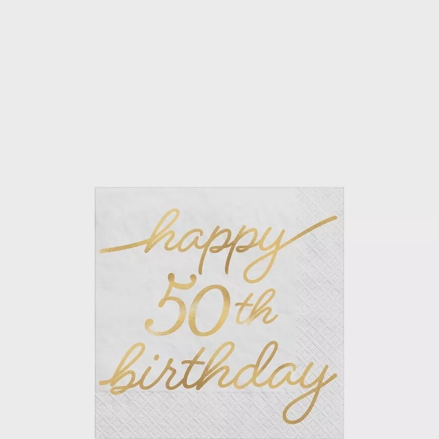 Metallic Golden Age Happy 50th Birthday Paper Beverage Napkin, 5in, 16ct