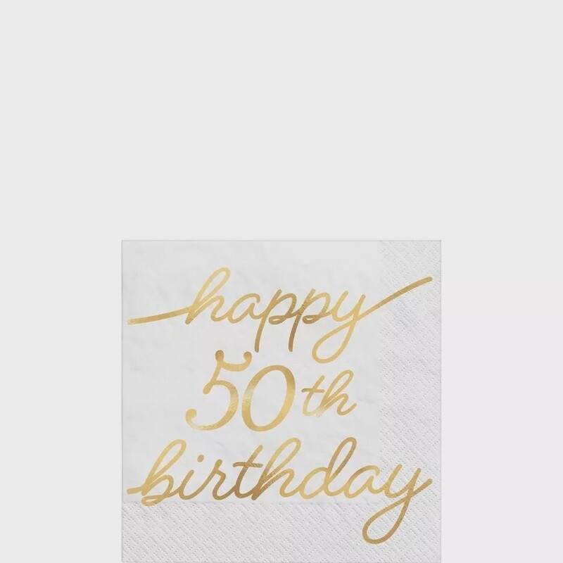 Metallic Golden Age Happy 50th Birthday Paper Beverage Napkin, 5in, 16ct
