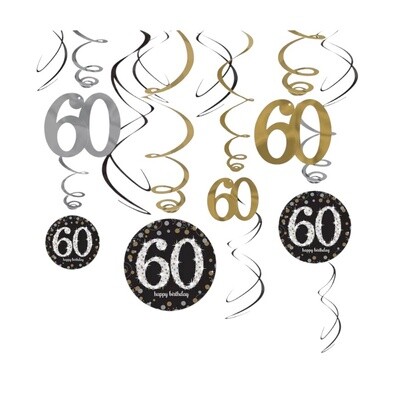60th Birthday Swirl Decorations 12ct - Sparkling Celebration