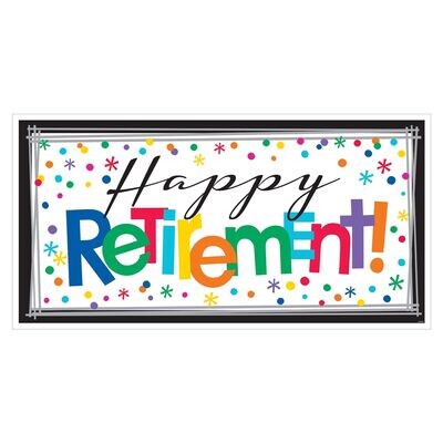 Happy Retirement Plastic Horizontal Banner, 5.41ft x 2.79ft - Officially Retired