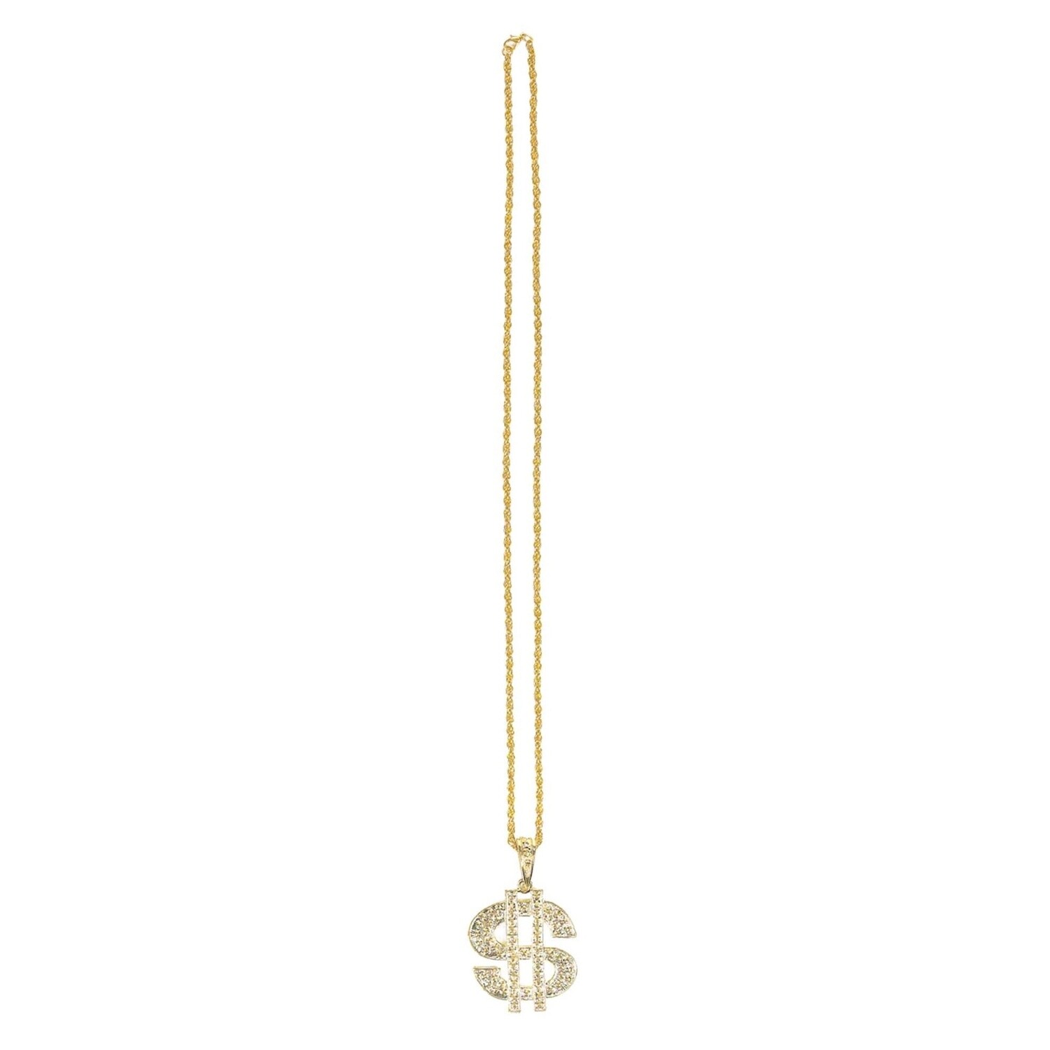 Gold Dollar Sign Pendant Bead Necklace