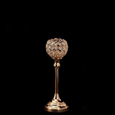Crystal Ball Candle Holder Stand GOLD 4&quot; WIDE