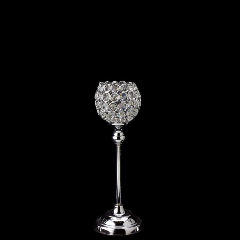 Crystal Ball Candle Holder Stand Silver 4&quot; wide