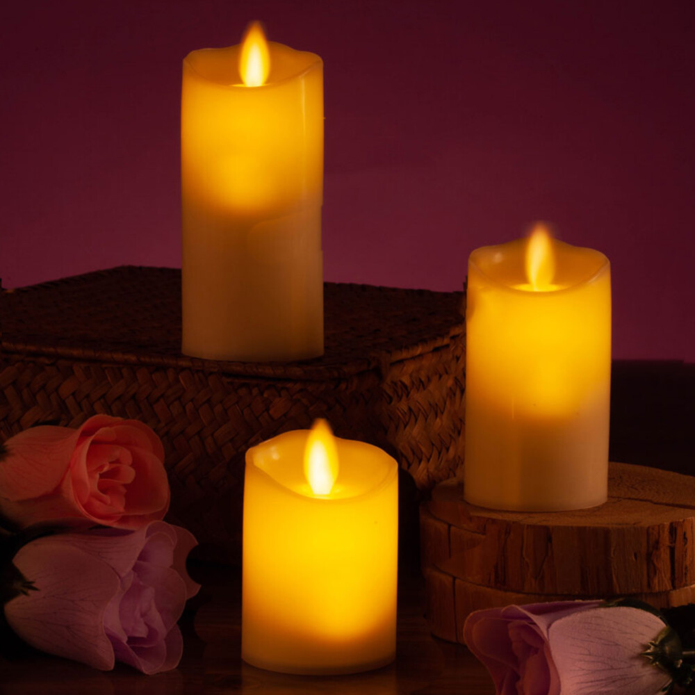 2&quot;D LED SWINGING CANDLE S/3,2.75&quot;,3.5&quot;,4.25&quot;H/PACK - IVORY