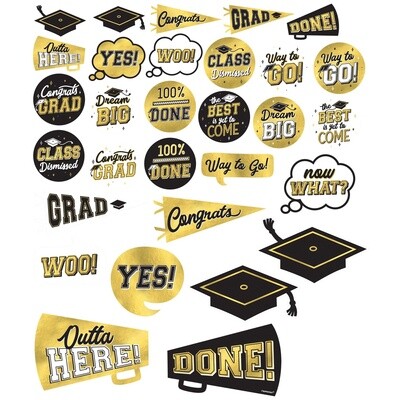 Metallic Black &amp; Gold Graduation Cardstock Cutouts, 30ct