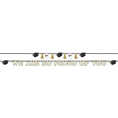 Black, White, &amp; Gold Proud of You Graduation Banner Set, 12ft, 2pc