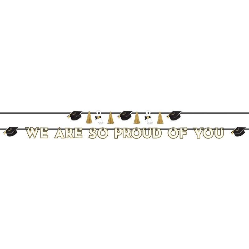 Black, White, &amp; Gold Proud of You Graduation Banner Set, 12ft, 2pc