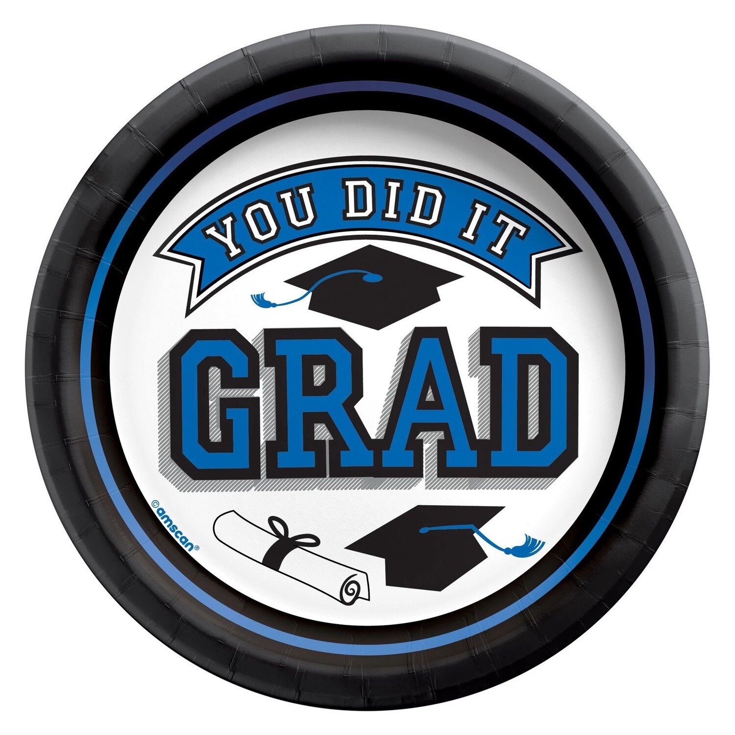 Blue True to Your School Graduation Paper Dessert Plates, 6.75in, 20ct