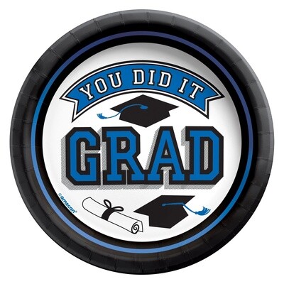 Blue True to Your School Graduation Paper Dessert Plates, 6.75in, 20ct