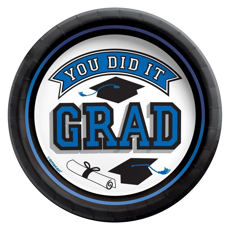 Blue True to Your School Graduation Paper Dessert Plates, 6.75in, 20ct