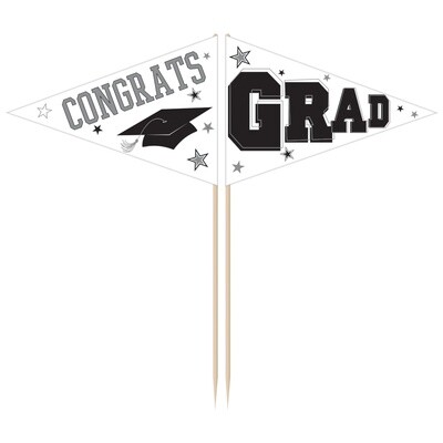 White Congrats Grad Party Picks, 3in, 36ct