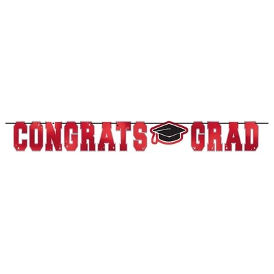 Red Congrats Grad Letter Banner, 12ft