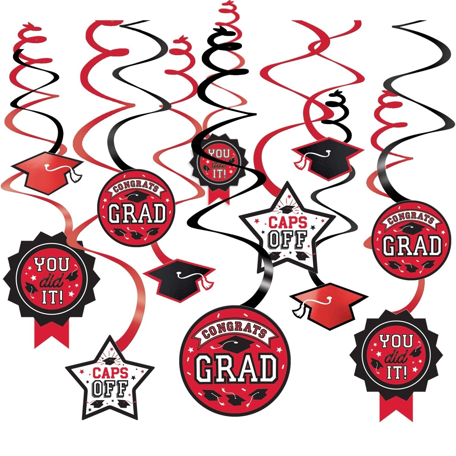 Red Congrats Grad Swirl Decorations, 12pc