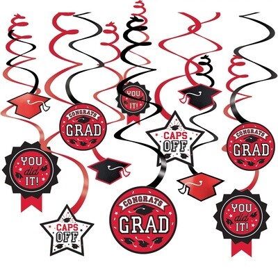 Red Congrats Grad Swirl Decorations, 12pc