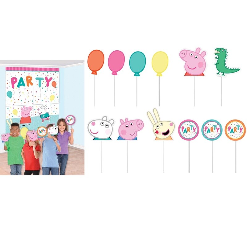 Peppa Pig Confetti Party Scene Setter with Photo Booth Props
