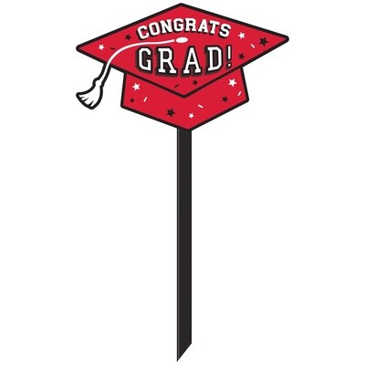 Red Congrats Grad Yard Stake, 13.5 x 20.5in