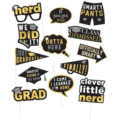 Black, Silver &amp; Gold Graduation Photo Props, 13pc