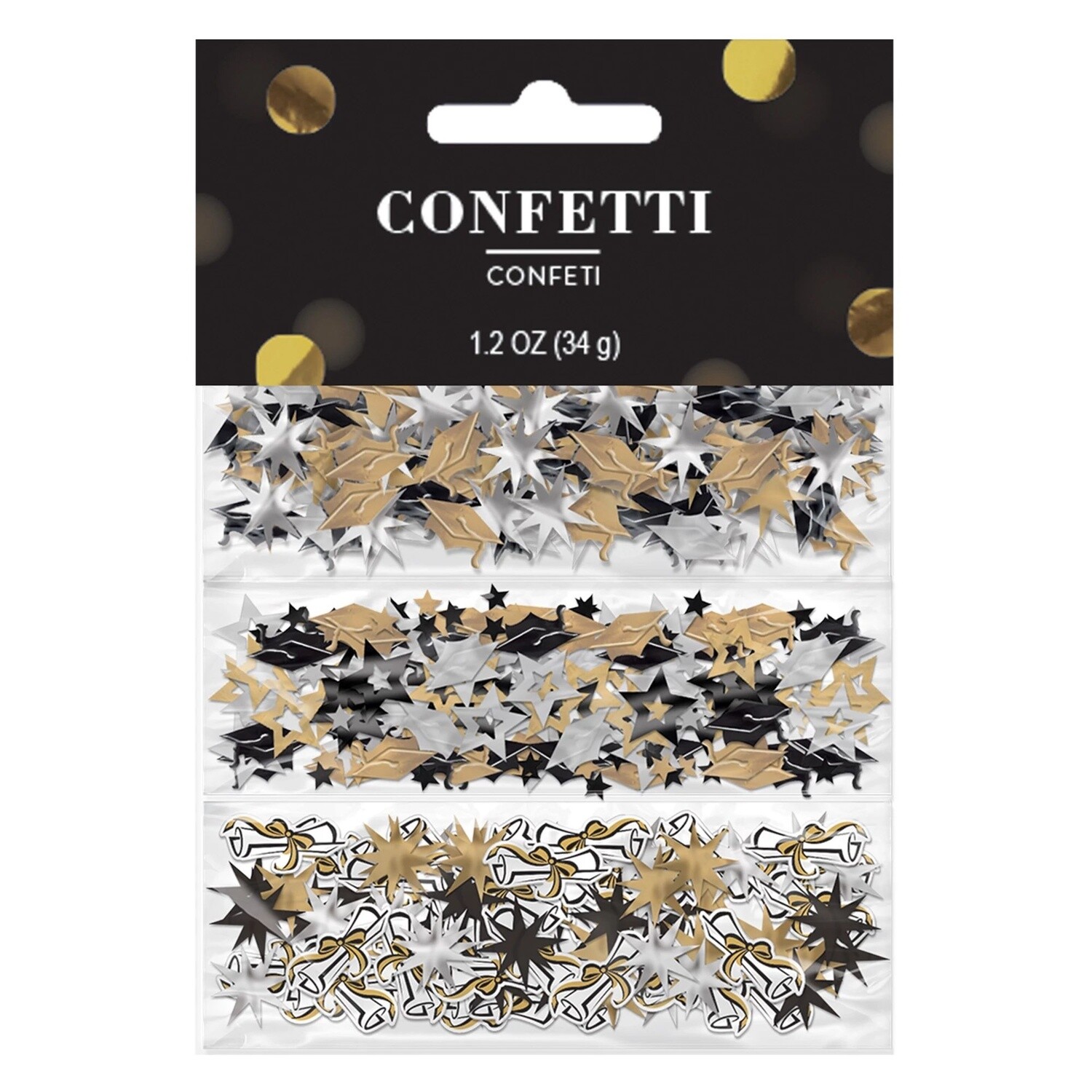 Black, Gold &amp; Silver Graduation Confetti 3pk