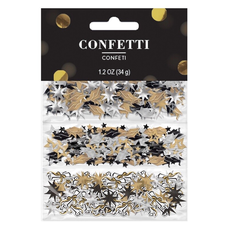 Black, Gold &amp; Silver Graduation Confetti 3pk