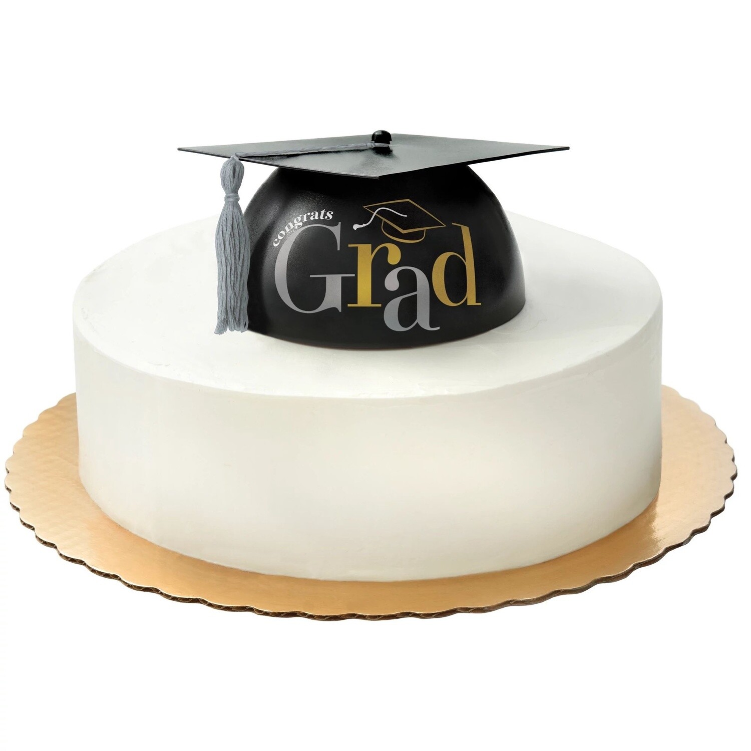 Black, Silver &amp; Gold Grad Cap Cake Topper, 7.43in x 3.37in