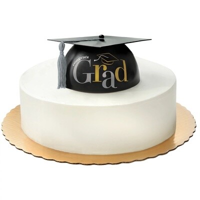 Black, Silver &amp; Gold Grad Cap Cake Topper, 7.43in x 3.37in