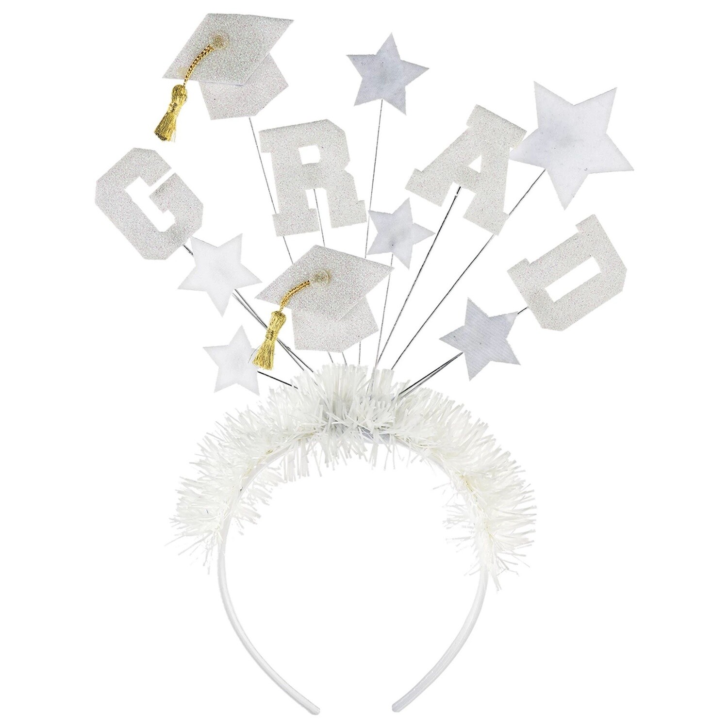 White Glitter Grad Stars Headband