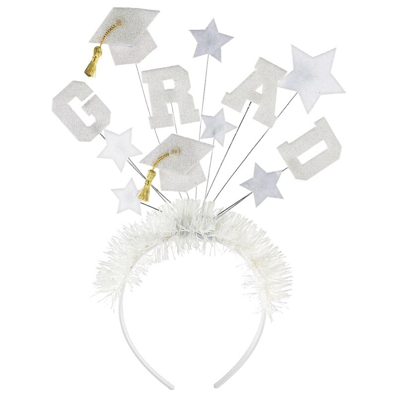 White Glitter Grad Stars Headband