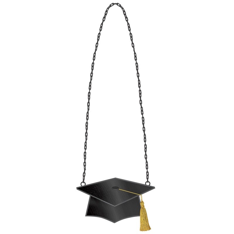 Metallic Black Grad Cap Necklace, 20in