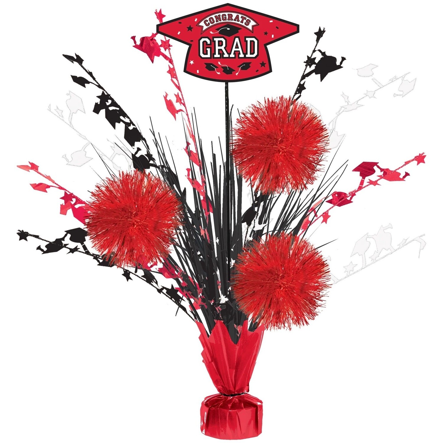 Red Congrats Grad Tinsel Burst Spray Centerpiece, 18in