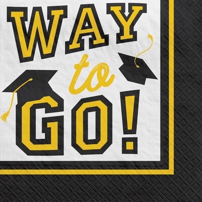 Yellow Way to Go Graduation Paper Beverage Napkins, 5in, 40ct - True to Your School