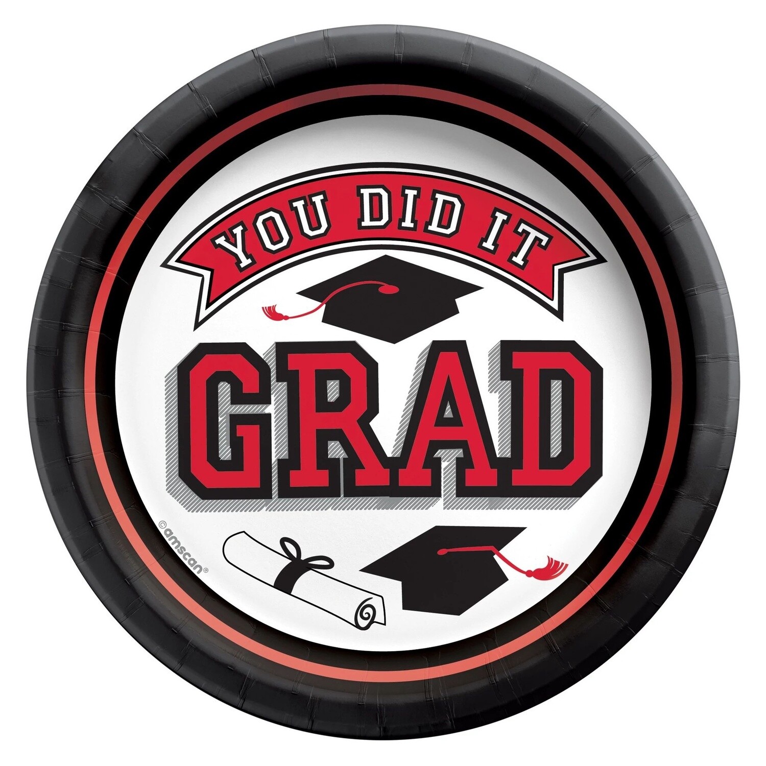 Red True to Your School Graduation Paper Dessert Plates, 6.75in, 20ct