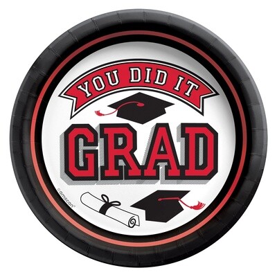 Red True to Your School Graduation Paper Dessert Plates, 6.75in, 20ct