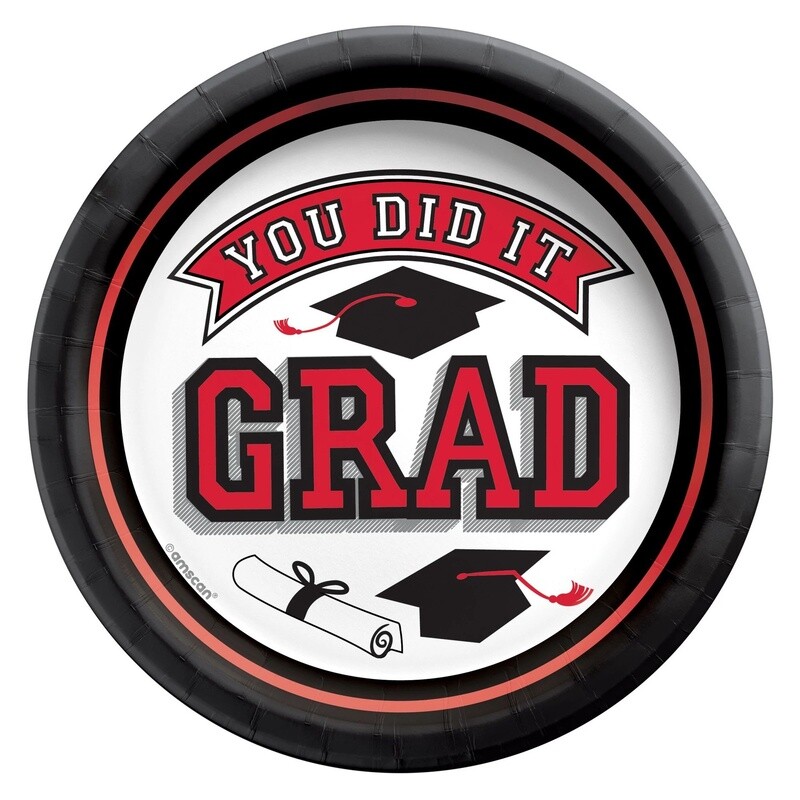 Red True to Your School Graduation Paper Dessert Plates, 6.75in, 20ct