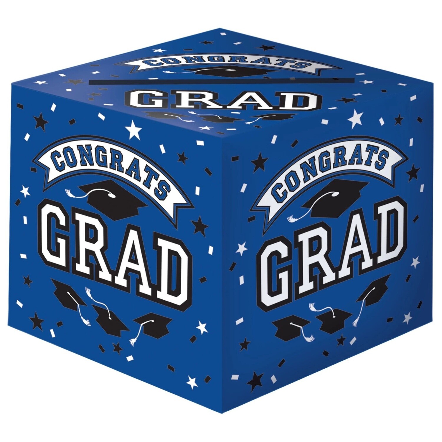 Blue Congrats Grad Cardstock Card Holder Box, 12in