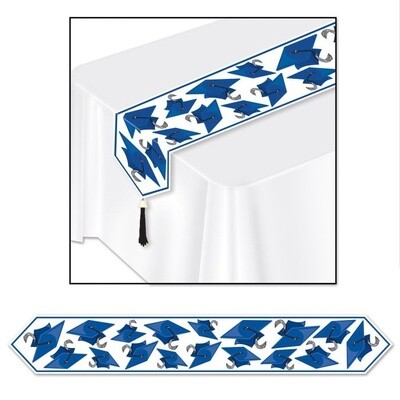 Printed Grad Cap Plastic Table Runner. Size: 11&quot; x 6&#39;