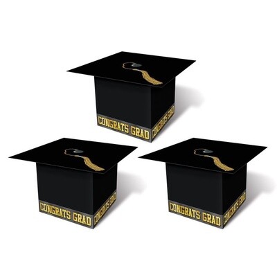 Grad Cap Favor Boxes 3ct BLACK