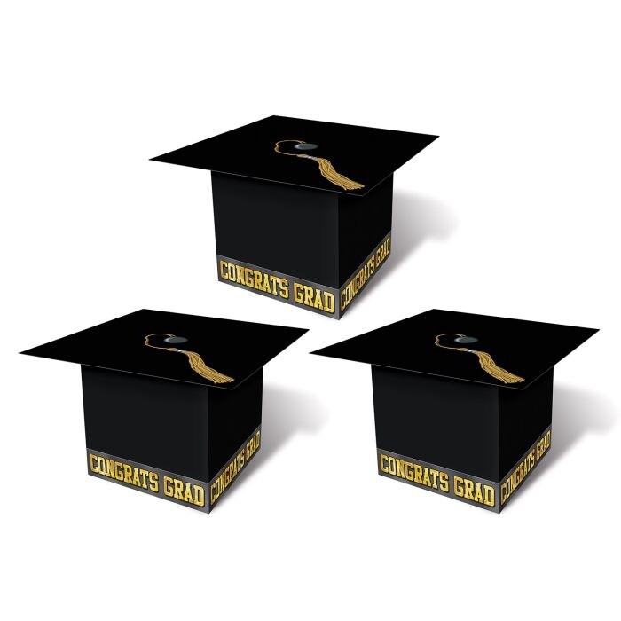 Grad Cap Favor Boxes 3ct BLACK