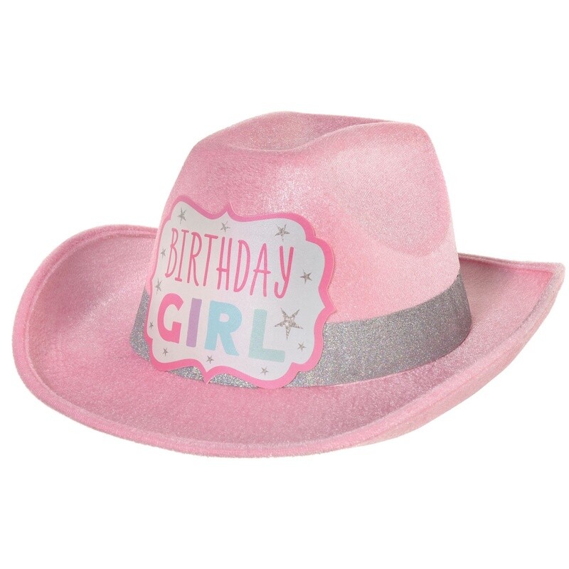 Glitter Pastel Party Birthday Girl Fabric &amp; Cardstock Cowboy Hat, 13in x 5in