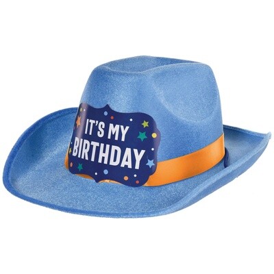 Blue It&#39;s My Birthday Cowboy Hat with Teal Hatband